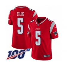 Men's New England Patriots #5 Danny Etling Limited Red Inverted Legend 100th Season Football Jersey