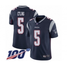 Men's New England Patriots #5 Danny Etling Navy Blue Team Color Vapor Untouchable Limited Player 100th Season Football Jersey