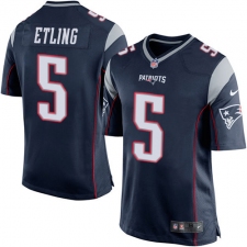 Men's Nike New England Patriots #5 Danny Etling Game Navy Blue Team Color NFL Jersey
