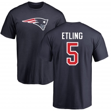 NFL Nike New England Patriots #5 Danny Etling Navy Blue Name & Number Logo T-Shirt