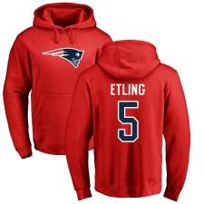 NFL Nike New England Patriots #5 Danny Etling Red Name & Number Logo Pullover Hoodie
