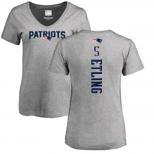 NFL Women's Nike New England Patriots #5 Danny Etling Ash Backer V-Neck T-Shirt
