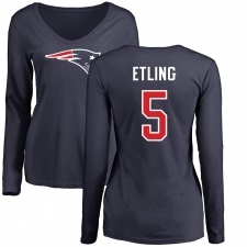 NFL Women's Nike New England Patriots #5 Danny Etling Navy Blue Name & Number Logo Slim Fit Long Sleeve T-Shirt