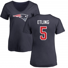 NFL Women's Nike New England Patriots #5 Danny Etling Navy Blue Name & Number Logo Slim Fit T-Shirt