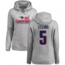 Women's Nike New England Patriots #5 Danny Etling Heather Gray 2017 AFC Champions Pullover Hoodie