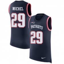 Men's Nike New England Patriots #29 Sony Michel Navy Blue Rush Player Name & Number Tank Top NFL Jersey