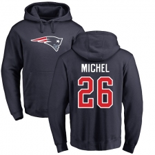 NFL Nike New England Patriots #26 Sony Michel Navy Blue Name & Number Logo Pullover Hoodie