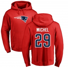 NFL Nike New England Patriots #29 Sony Michel Red Name & Number Logo Pullover Hoodie