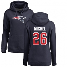 NFL Women's Nike New England Patriots #26 Sony Michel Navy Blue Name & Number Logo Pullover Hoodie