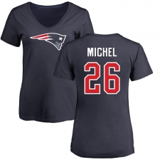 NFL Women's Nike New England Patriots #26 Sony Michel Navy Blue Name & Number Logo Slim Fit T-Shirt