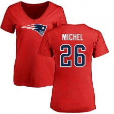 NFL Women's Nike New England Patriots #26 Sony Michel Red Name & Number Logo Slim Fit T-Shirt