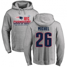 Nike New England Patriots #26 Sony Michel Heather Gray 2017 AFC Champions Pullover Hoodie