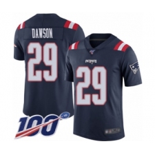 Men's New England Patriots #29 Duke Dawson Limited Navy Blue Rush Vapor Untouchable 100th Season Football Jersey