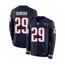 Men's Nike New England Patriots #29 Duke Dawson Limited Navy Blue Therma Long Sleeve NFL Jersey