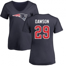 NFL Women's Nike New England Patriots #29 Duke Dawson Navy Blue Name & Number Logo Slim Fit T-Shirt