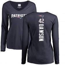 NFL Women's Nike New England Patriots #42 Duke Dawson Navy Blue Backer Slim Fit Long Sleeve T-Shirt