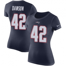 NFL Women's Nike New England Patriots #42 Duke Dawson Navy Blue Rush Pride Name & Number T-Shirt