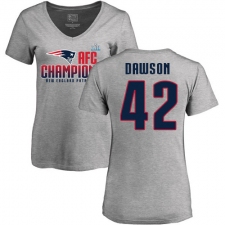 Women's Nike New England Patriots #42 Duke Dawson Heather Gray 2017 AFC Champions V-Neck T-Shirt