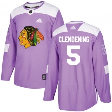 Men's Adidas Chicago Blackhawks #5 Adam Clendening Authentic Purple Fights Cancer Practice NHL Jersey