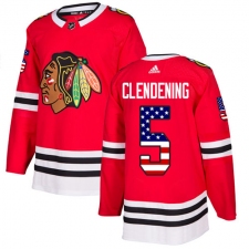 Men's Adidas Chicago Blackhawks #5 Adam Clendening Authentic Red USA Flag Fashion NHL Jersey