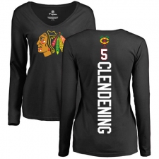 NHL Women's Adidas Chicago Blackhawks #5 Adam Clendening Black Backer Long Sleeve T-Shirt