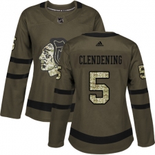 Women's Adidas Chicago Blackhawks #5 Adam Clendening Authentic Green Salute to Service NHL Jersey