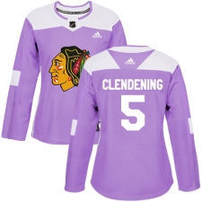 Women's Adidas Chicago Blackhawks #5 Adam Clendening Authentic Purple Fights Cancer Practice NHL Jersey