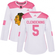 Women's Adidas Chicago Blackhawks #5 Adam Clendening Authentic White Pink Fashion NHL Jersey