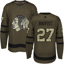 Men's Adidas Chicago Blackhawks #27 Adam Boqvist Authentic Green Salute to Service NHL Jersey