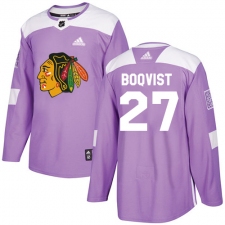 Men's Adidas Chicago Blackhawks #27 Adam Boqvist Authentic Purple Fights Cancer Practice NHL Jersey