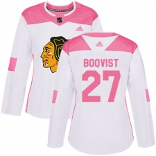 Women's Adidas Chicago Blackhawks #27 Adam Boqvist Authentic White Pink Fashion NHL Jersey