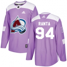 Men's Adidas Colorado Avalanche #94 Sampo Ranta Authentic Purple Fights Cancer Practice NHL Jersey