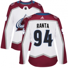 Women's Adidas Colorado Avalanche #94 Sampo Ranta Authentic White Away NHL Jersey