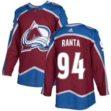 Youth Adidas Colorado Avalanche #94 Sampo Ranta Authentic Burgundy Red Home NHL Jersey