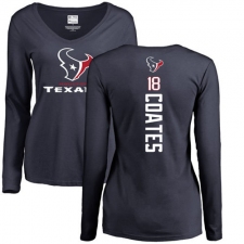 NFL Women's Nike Houston Texans #18 Sammie Coates Navy Blue Backer Long Sleeve T-Shirt