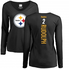 Women's Nike Pittsburgh Steelers #2 Mason Rudolph Black Backer Slim Fit Long Sleeve T-Shirt