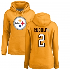 Women's Nike Pittsburgh Steelers #2 Mason Rudolph Gold Name & Number Logo Pullover Hoodie