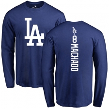 MLB Nike Los Angeles Dodgers #8 Manny Machado Royal Blue Backer Long Sleeve T-Shirt