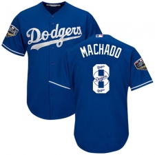Men's Majestic Los Angeles Dodgers #8 Manny Machado Authentic Royal Blue Team Logo Fashion Cool Base 2018 World Series MLB Jersey