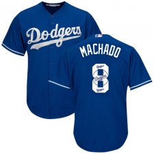 Men's Majestic Los Angeles Dodgers #8 Manny Machado Authentic Royal Blue Team Logo Fashion Cool Base MLB Jersey