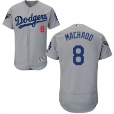 Men's Majestic Los Angeles Dodgers #8 Manny Machado Gray Alternate Flex Base Authentic Collection 2018 World Series MLB Jersey