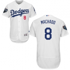 Men's Majestic Los Angeles Dodgers #8 Manny Machado White Home Flex Base Authentic Collection 2018 World Series MLB Jersey