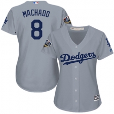 Women's Majestic Los Angeles Dodgers #8 Manny Machado Authentic Grey Road Cool Base 2018 World Series MLB Jersey