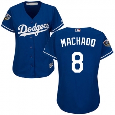 Women's Majestic Los Angeles Dodgers #8 Manny Machado Authentic Royal Blue Alternate Cool Base 2018 World Series MLB Jersey