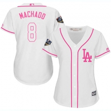 Women's Majestic Los Angeles Dodgers #8 Manny Machado Authentic White Fashion Cool Base 2018 World Series MLB Jersey