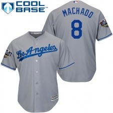 Youth Majestic Los Angeles Dodgers #8 Manny Machado Authentic Grey Road Cool Base 2018 World Series MLB Jersey