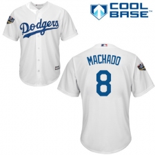 Youth Majestic Los Angeles Dodgers #8 Manny Machado Authentic White Home Cool Base 2018 World Series MLB Jersey