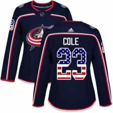Women's Adidas Columbus Blue Jackets #23 Ian Cole Authentic Navy Blue USA Flag Fashion NHL Jersey