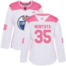 Women's Adidas Edmonton Oilers #35 Al Montoya Authentic White Pink Fashion NHL Jersey