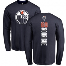 NHL Adidas Edmonton Oilers #60 Olivier Rodrigue Navy Blue Backer Long Sleeve T-Shirt